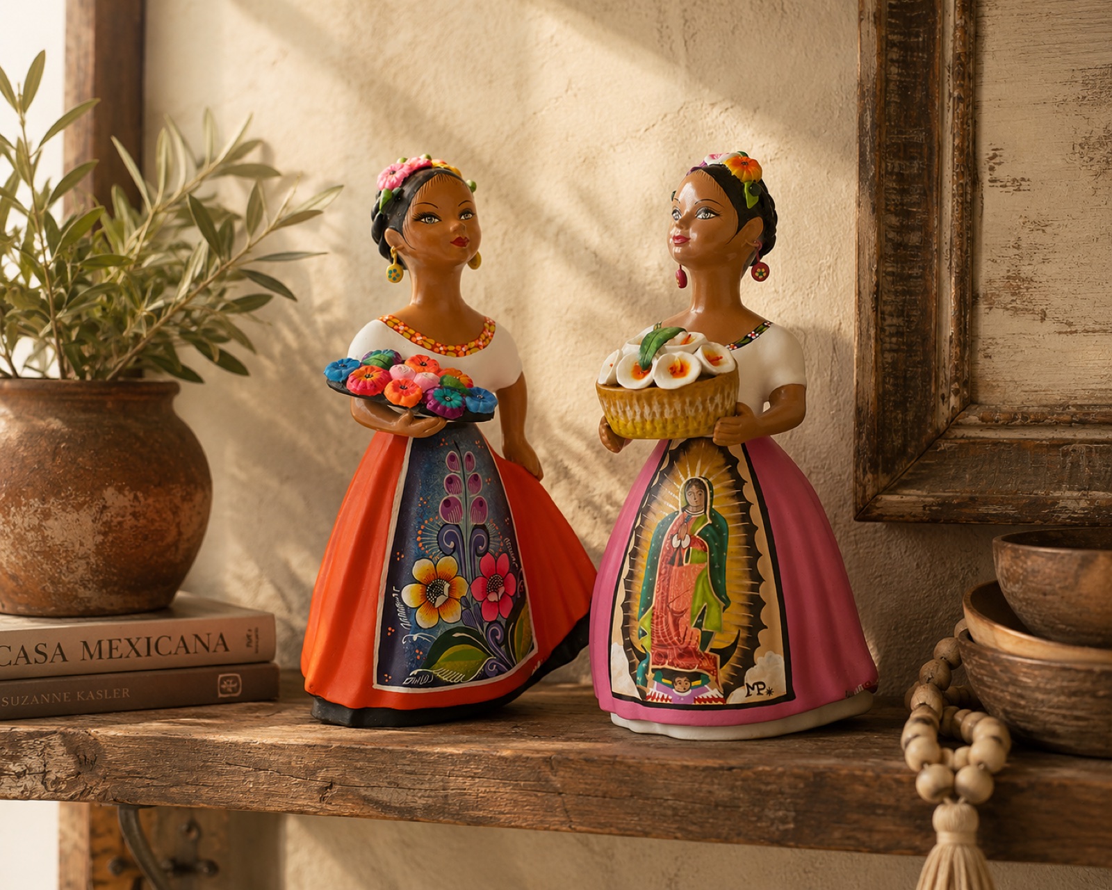 AI-assisted lifestyle scene featuring colorful Mexican folk-art figures