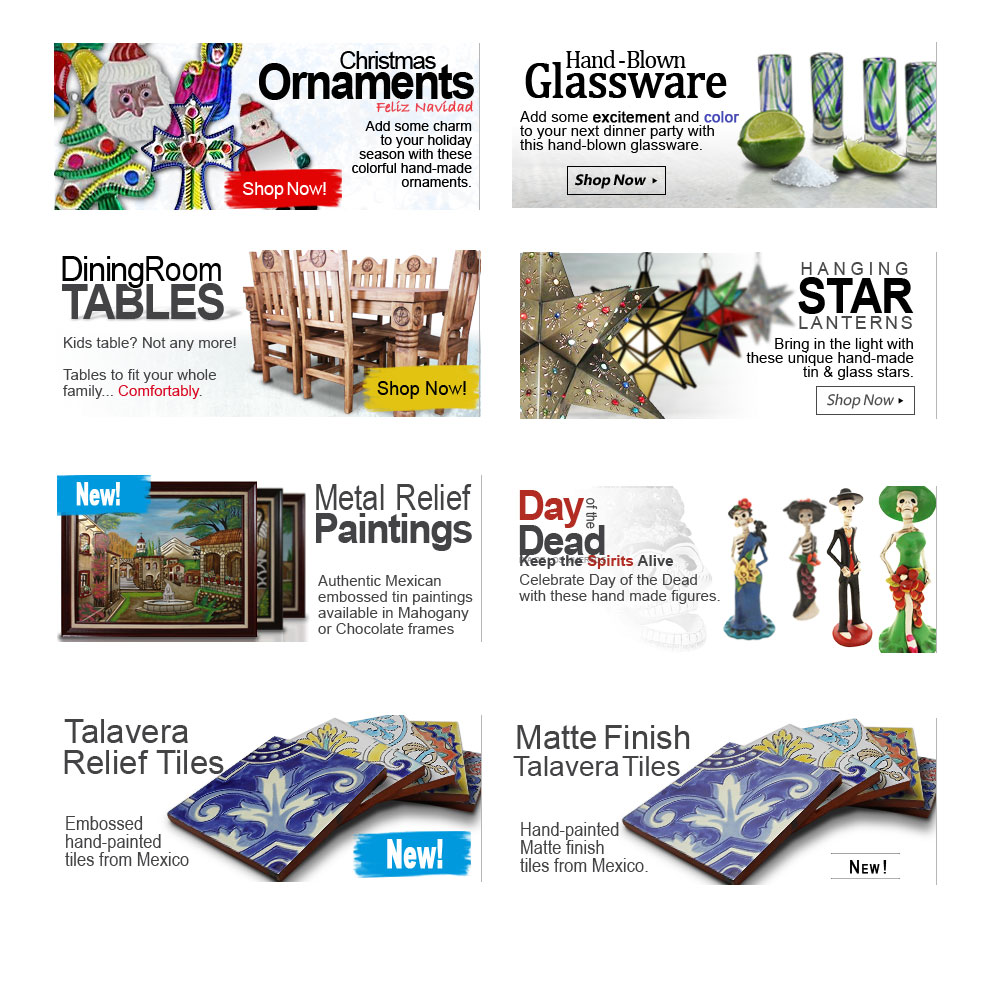 Overview board of seasonal and new-product digital advertising banners
